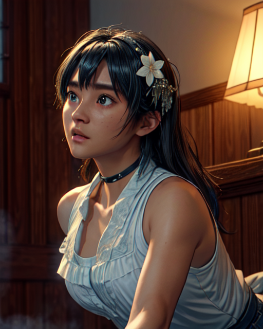 19011-867251723-blue tone, , miuhinasaki, 1girl, 3d, bangs, long_hair, brown_hair, choker, black_choker, hair_flower, hair_ornament, sleeveless_.png